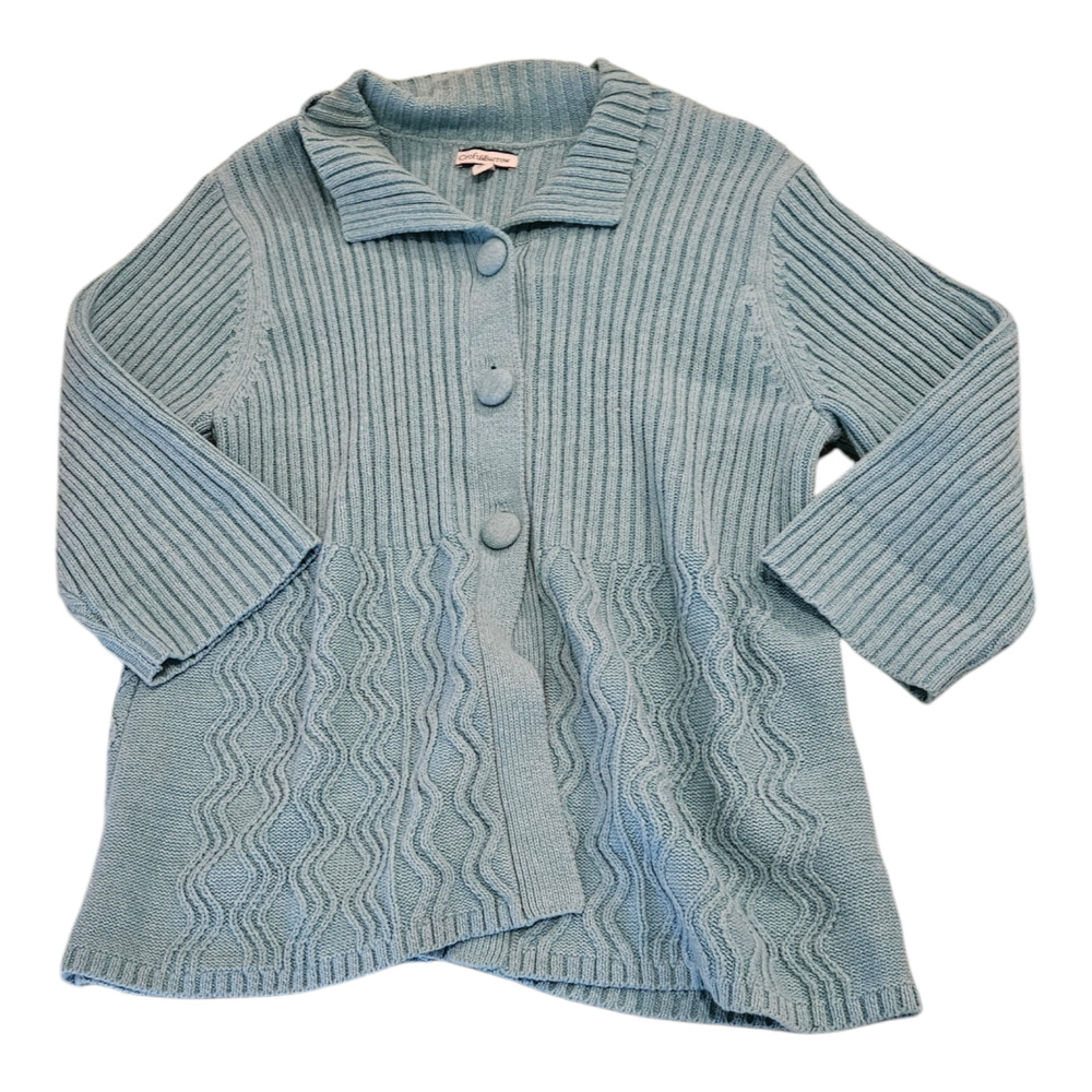 Croft & Barrow Women Size XL Light Blue Long Sleeve Knit Button Up Sweater